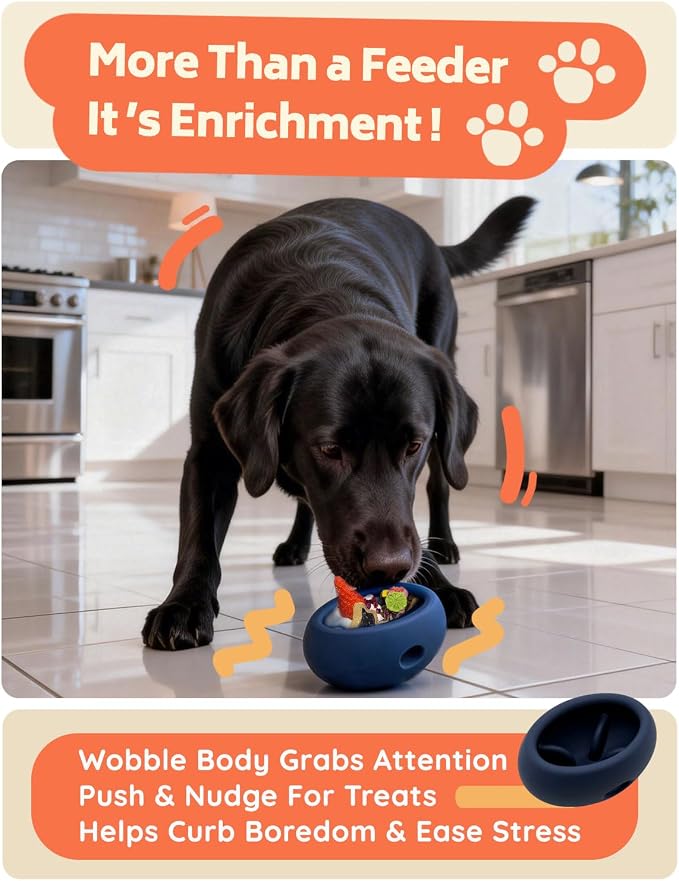 2-in-1 Dog Enrichment Toy & Slow Feeder - Interactive Freeze Licking Bowl and Treat Dispenser for Dogs, Relieves Boredom and Anxiety (5.3" x 3.75" x 2.95", Navy Blue)