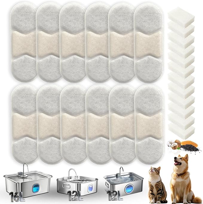 12-Pack Dog Water Fountain Filter fit Zuqqony DYSJ01 12L Pet Water Fountain | 12 packs for 6-12 months' supply ;Compatible with MAILOFY WF120 / WF160;Works with FIYOVA FW120 12L pet Fountain