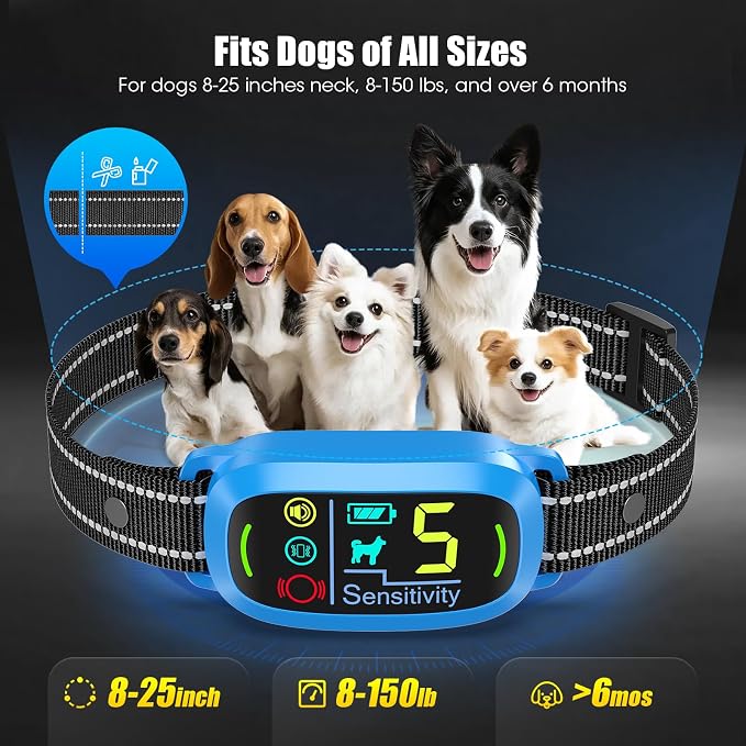 Bark Collar for Small Medium Large Dogs with 5 Training Modes, Blue