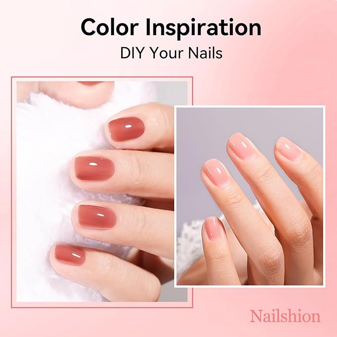Jelly Nude Nail Polish Set 6 Colors Neutral Beige Nude Rose Pink Brown Sheer Pink Jelly Nail Polish, Quick Dry, Non-Toxic, Rich in Castor Oil, Professional Nail Art DIY Gift