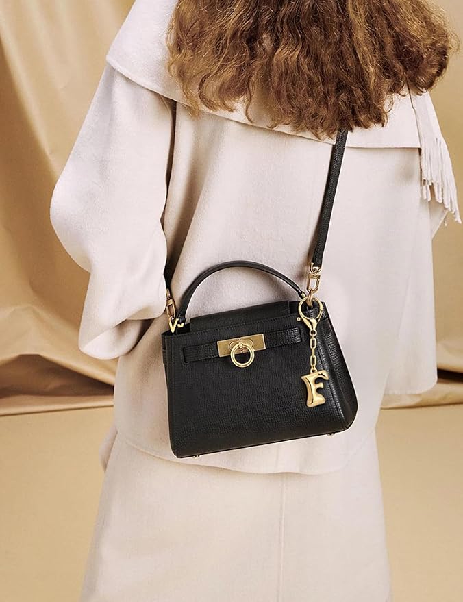 WOWORAMA Initial Letter Keychain for Women Chunky Gold Bubble Letter Bag Charm Purse Charm Personalized Keyrings Accessories