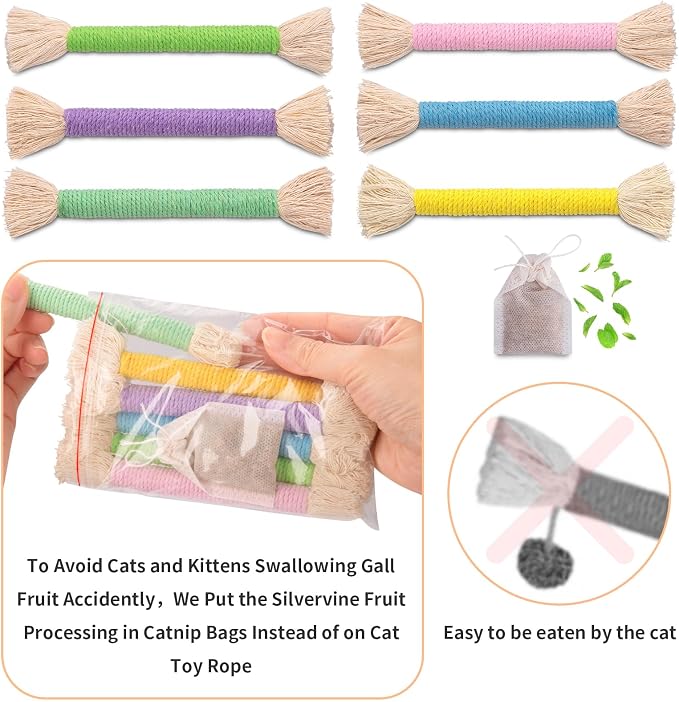 Retro Shaw Catnip Cat Toys Rope, Kitten Chew Toy for Indoor Cats, 6 Pack