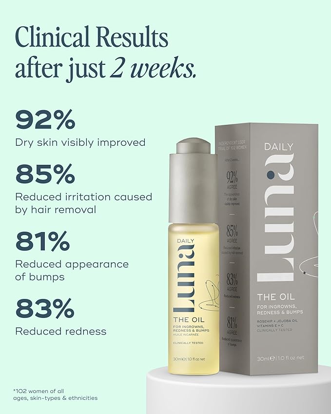 Luna Daily Ingrown Hair Oil (30ml) |Multi-Purpose Hydrating Oil |Soothes Razor Bumps, Reduces Redness, Softens Dry Skin, & Prevents Ingrown Hairs | Jojoba & Botanical Extracts for Smooth Skin