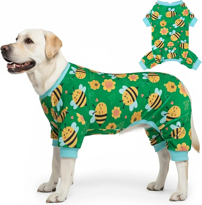 KYEESE Velvet Dog Pajamas for Medium Large Dogs Soft Onesie, Little Bee | 4-Way Stretch, Lightweight & Breathable, Reduces Shedding, Gentle on Sensitive Skin, Recovery Support, Easy Potty Breaks