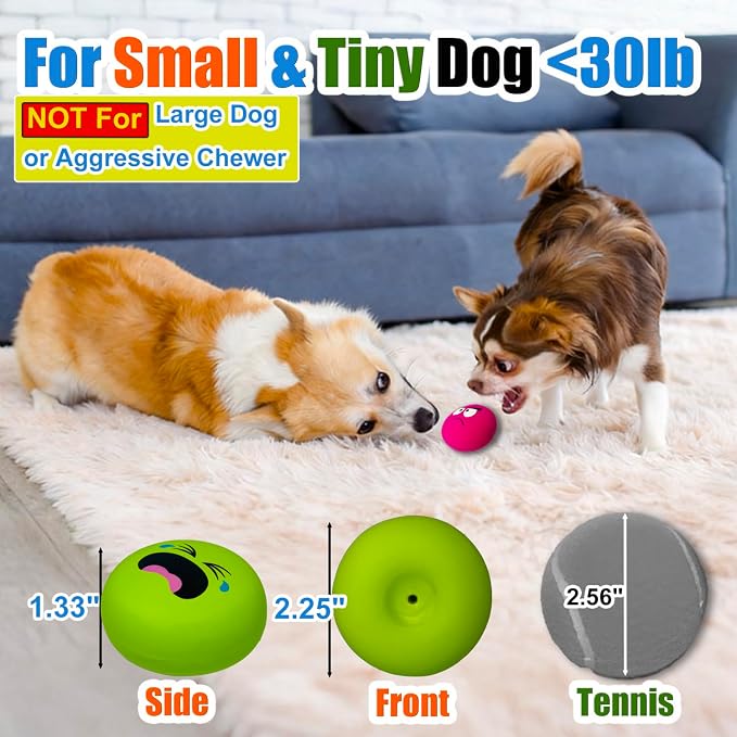 Latex Squeaky Dog Toys for Small Dogs & Tiny Breeds, 2.2" Flat Ball