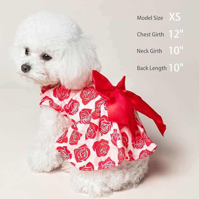 PUPTECK Floral Dog Wedding Dress Cute Small Dog Clothes with Bow Rose M | Puppy Doggie Pet Clothes Outfits Apparel Costume for Wedding Anniversary Birthday Photoshoot for Small Medium Large Dogs Girl