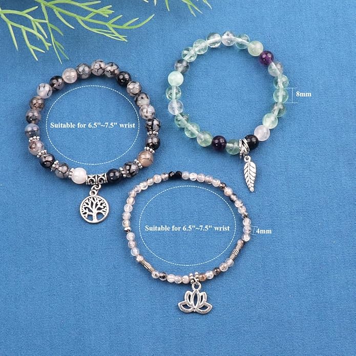 UEUC Tree of Life Yoga Healing Stone Bracelets,Multilayer Lotus Chakra Stone Reiki Bracelet Sets,Anxiety Crystal Natural Stone,for Women Stress Relief