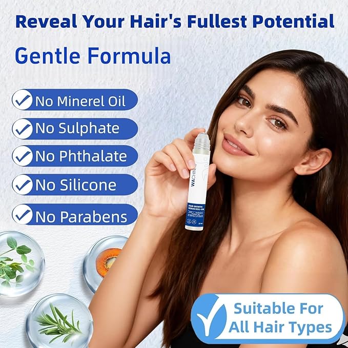 Premium Hair Growth Serum Roll-On with Saw Palmetto, Rosemary & Batana Oil | DHT Blocker with Biotin | Supports Hair | No-Rinse, Fast-Absorbing Formula for Women & Men Pack of 2