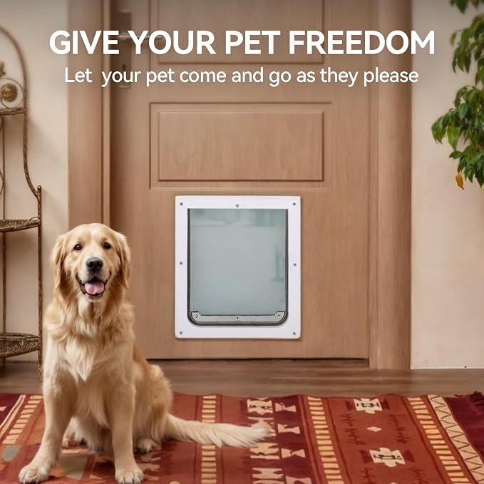 PAWISE 2 Way Dog Door, Lockable Dog Flap with Flexible Transparent Flap, Weatherproof & Easy Install Pet Door with Solid Metal Panel, Energy-Efficient Design Doggy Door for Large Dogs(15.3"x12.2")