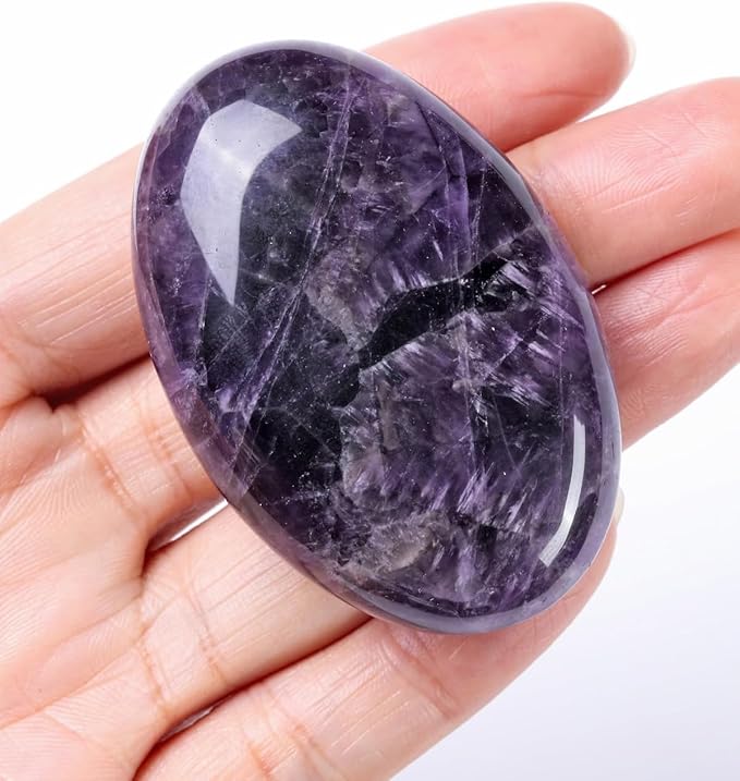 Large Amethyst Crystals Gemstone Polished Palm Stone Healing Crystals Thick Natural Reiki Worry Stone Energy Balancing Anxiety Stress Relief Meditation 1 Pc