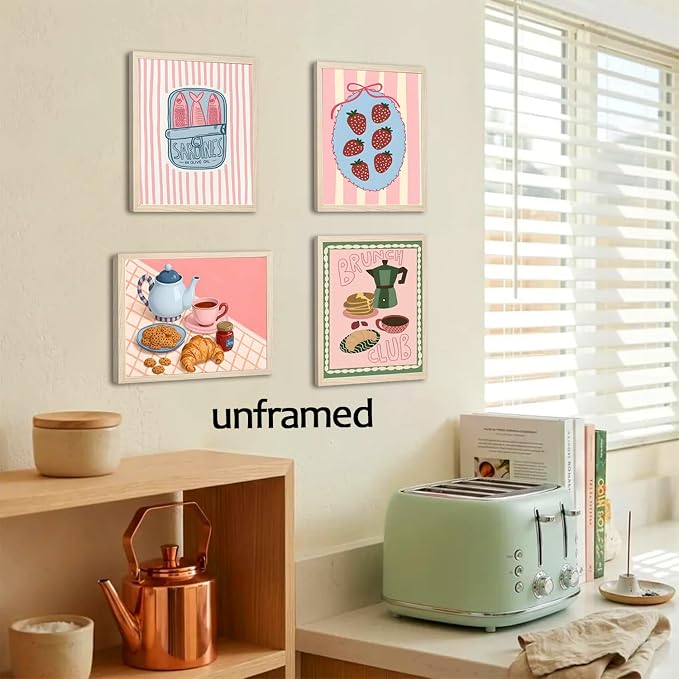 Mynotix Cute Kitchen Poster Set of 6, Trendy Food Drink Wall Art Painting Vintage Coffee Bar Canvas Wall Decor Prints Picture for Dining Room Bar Cart Kitchen 8x10 inch Unframed
