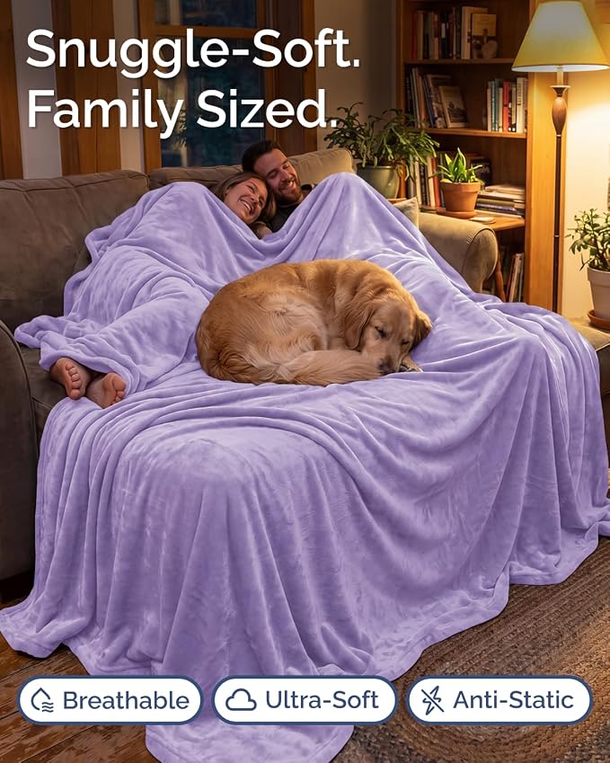 Ultra Soft Fleece Blanket Giant Blanket Size - Flannel Fleece Luxury Blanket - Lightweight for Couch Bed Chair - Thick, Warm and Breathable - All Season Cozy, Pastel Lilac