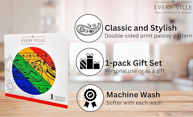 Gift Packaging Bandana for Men Women - 100% Cotton, Paisley, 22x22 In, 1 Pack - Large Bandanna Handkerchief Cowboy Hanky