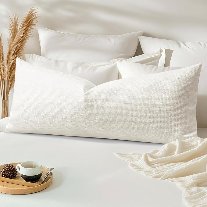 OTOSTAR Linen Throw Pillow Cover Set of 1 Decorative Long Lumbar Pillowcase Rectangle Cushion Cover 14x36 Inch for Home Decor Sofa Bedroom Car 35 x 90CM Cream Beige