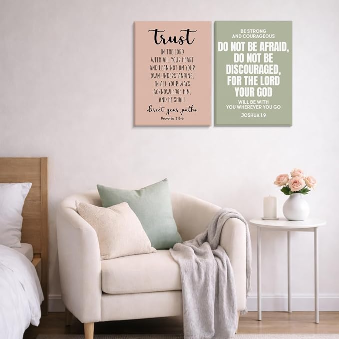 Framed Motivational Christian Bible Verse Wall Art, Set of 6 Religious Scripture Canvas Wall Decor for Prayer Room Church, Biblical Pictures for Bedroom Home Office, Christian Gifts