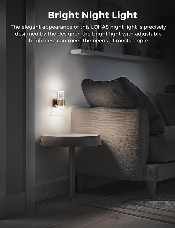 L LOHAS LED Night Light, Decorative Night Lights Plug into Wall | Dimmable Night Light, Auto Light Sensor, Bright White 5000K, Wall Sconce-style Design Nightlight, Bathroom, Bedroom, Hallway