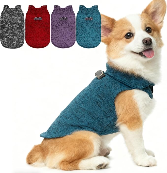 Fleece Dog Sweater - Pullover Dog Jacket, Warm Winter Coat Vest with D-Ring for Leash, Pet Cold Weather Clothes Outfit, Sweatershirt for Boys or Girls Puppy Blue M