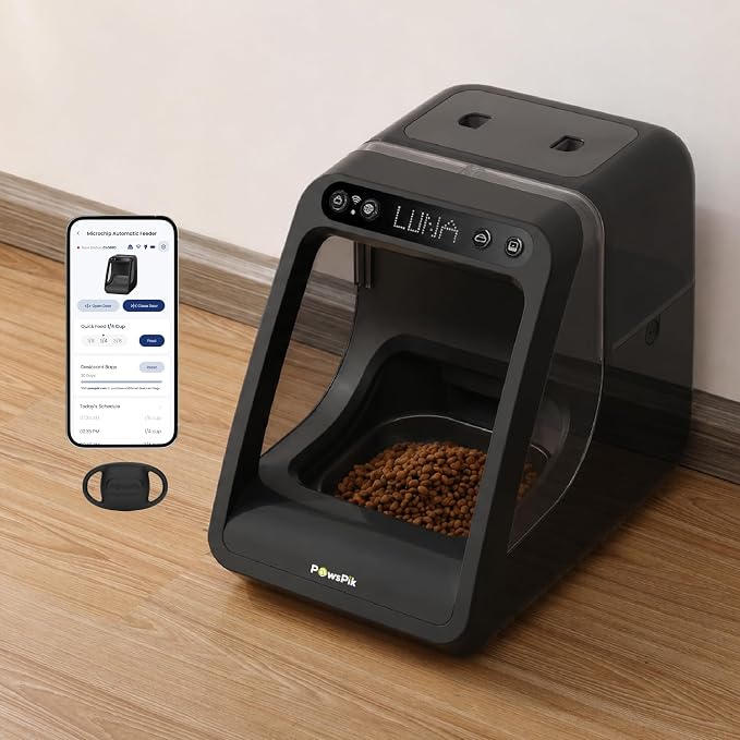 Automatic Microchip RFID Cat Feeder, 16-Cup, Black | ISO Microchip & PawsPik RFID Tag Compatible, App Control, Portion Control, Personalize Feeding