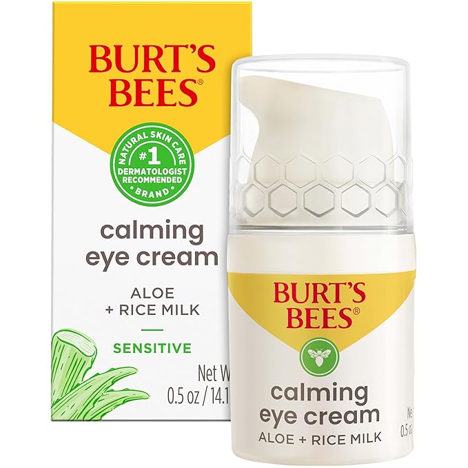 Burt's Bees Calming Eye Cream With Aloe and Rice Milk, Moisturizes Without Causing Redness or Irritation, 98.7 Percent Natural Origin Skin Care, 0.5 oz. Bottle, (Pack of 2)