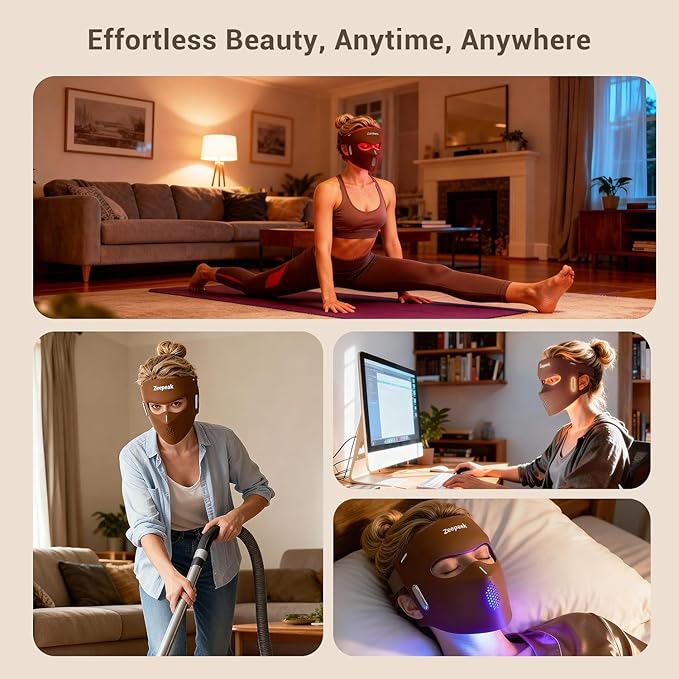 Zeepeak 3D LED Red Light Therapy Mask, FDA-Cleared, Anti-Aging & Blemish Repair, 5 Modes Red, Blue, Yellow & 1072nm Near-Infrared Lights, Eye-Protection, Portable 360 LEDs Face Mask for Home Travel