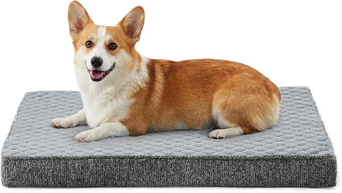 JOEJOY Orthopedic Medium Dog Bed, Washable Dog Crate Bed Medium Sized with Removable Cover, Egg Memory Foam Pet Beds, Light Grey, 29"x18"