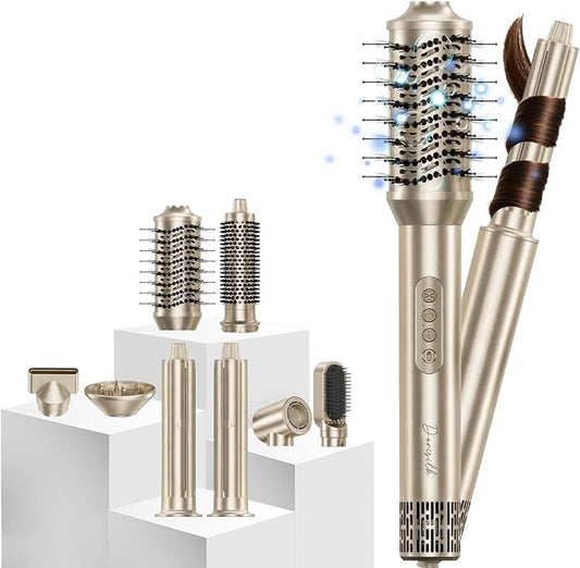 DORISILK 8 in 1 Hair Styler & Hair Dryer Brush Blow Dryer, 110,000 RPM High-Speed Hot Brush Styler, Ionic Smooth Cepillo Secador de Cabello Multi Straightener Curler Volumizer Dryer, Champagne Gold