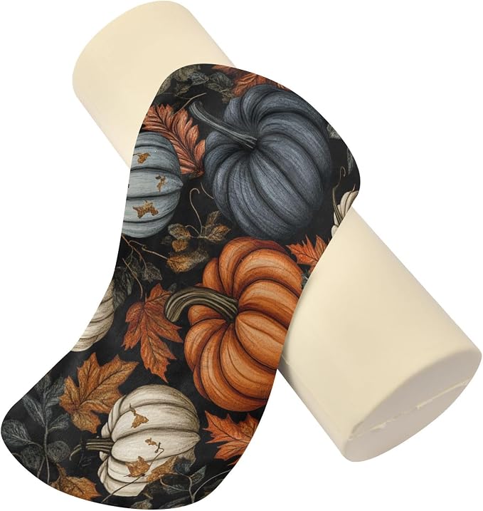 Fall Thanksgiving Pumpkin Neck Roll Pillow Bolster Round Health Memory Foam Long Cervical Cylinder Pillows with Removable Washable Cover for Body Bed Legs Back Yoga