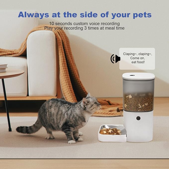 Automatic Cat Feeder, 6L Cat Food Dispenser with 10s Voice Recorder, Pet Feeder up to 8 Meals per Day, Timed Feeder with Dry Food Sealed Ring (Jade White)