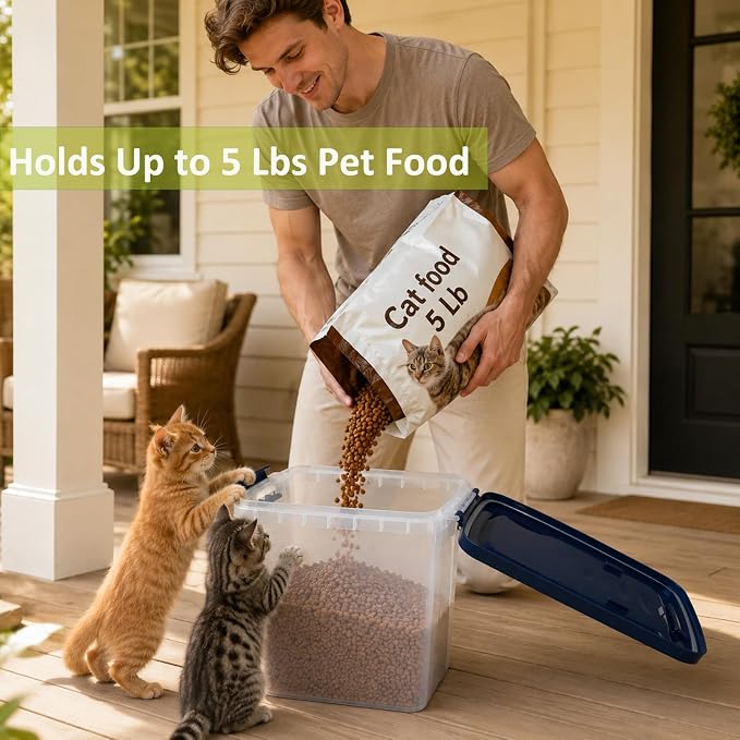 5-10 Lbs Airtight Cat Dog Food Storage Container, 8QT Compact Pet Food Bin