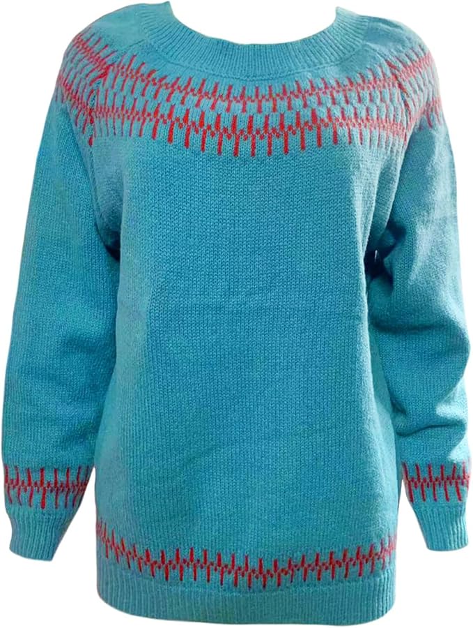 Zhyaj Fair Isle Sweater for Womens Winter Long Sleeve Vintage Knitted Sweater Casual Fall Crew Neck Pullover Sweaters