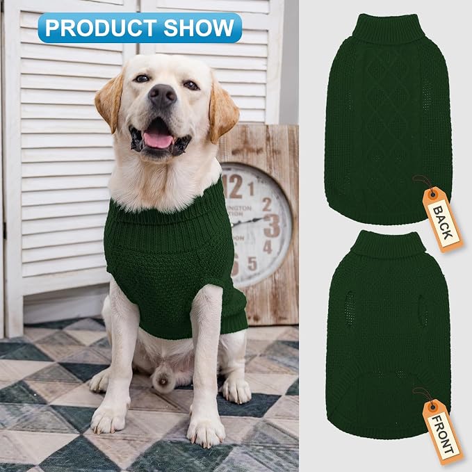 Mihachi Turtleneck Dog Sweater - Winter Coat Apparel Classic Cable Knit Clothes with Leash Hole for Cold Weather, Ideal Gift for Pet in New Year Army Green Medium