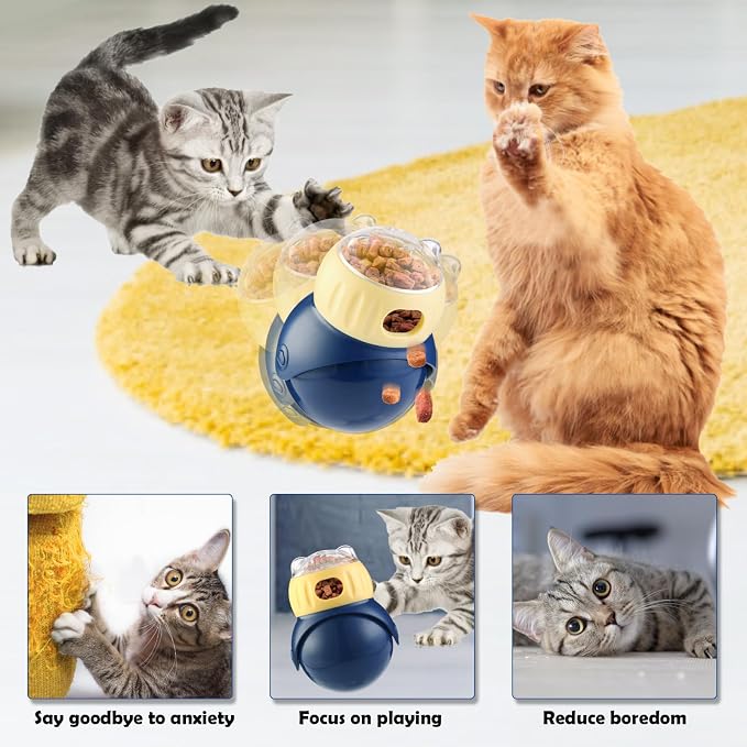 Cat Treat Puzzle Feeder with Adjustable Dispensing Hole, Kitten Interactive Treat Dispenser Toy Slow Feeder Cat Bowl for Mental Enrichment to Prevent Boredom & Bloating for Kitty and Puppy