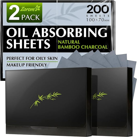 Natural Oil Blotting Sheets for Face with Bamboo Charcoal - 2pk/200 Makeup Friendly Oil Absorbing Sheets for Face - Blotting Papers for Oily Skin - Perfect for Keeping in Purse - Oil Control Film