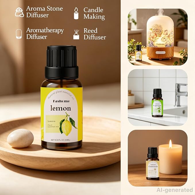 Fashome Essential Oil Blends 6-Pack for Diffuser, 10ml Each | Natural Fragrance Oils Vanilla, Jasmine, Rose, Sandalwood, Magnolia, Lavender for diffuser & candle making