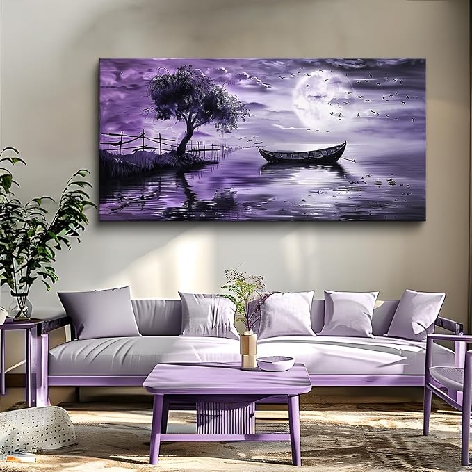 KELIYUAN Wall Art For Living Room Canvas Wall Decor For Bedroom Office Wall Decoration Landscape Paintings Modern Purple Lake View Pictures Artwork Hotel Room Home Decor Ready To Hang 20x40 In