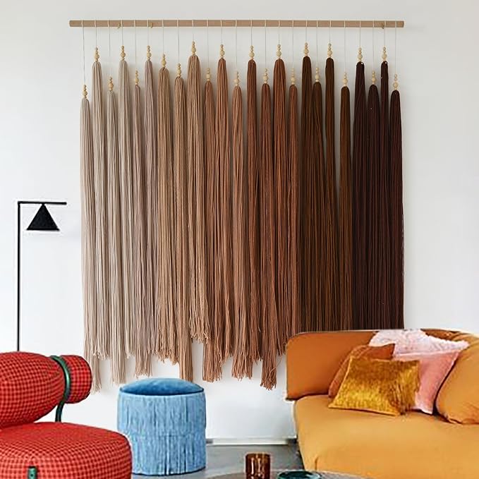 Macrame Wall Hanging Large Yarn Fiber Art Handmade Beaded Tassel 39"W*45"L | Boho Wall Art, Handmade Wall Hanging, Modern Home Style, Bedroom Wall Decor, Living Room Accent, Office Decoration