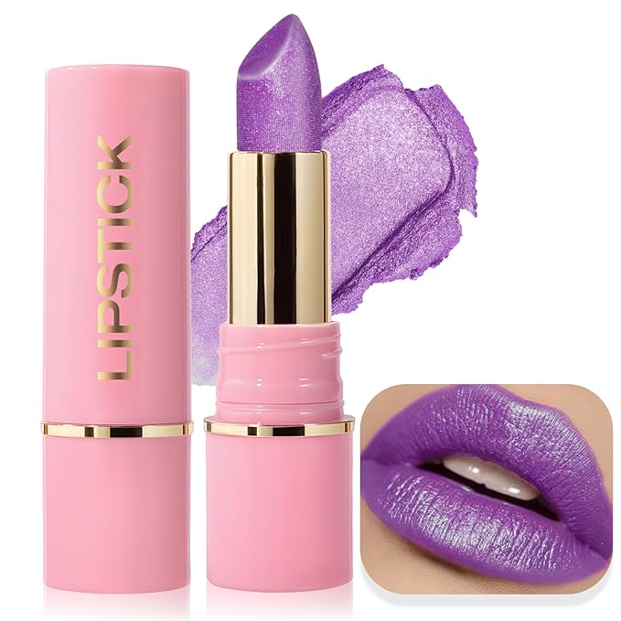 Metallic Lipstick Glitter Lip Stick Long Lasting Waterproof Shine Lip Crayon without Drying or Fading Sparkling High Pigmented Lip Stain Transfer-proof Wear Full Coverage Makeup for Women, 7