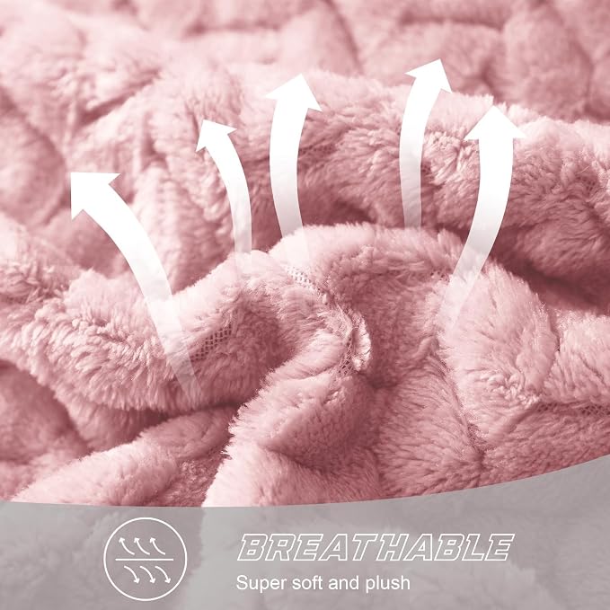 Exclusivo Mezcla Fleece Pink Throw Blanket for Couch Sofa Bed, 50”x70” | Oversized Soft Cozy Fluffy Blankets for Summer, Decorative Plush Flannel Throws for Living room, Bedroom with Leaves Pattern