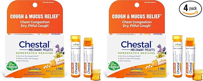Boiron Chestal Pellets for Cough and Mucus Relief, Nasal or Chest Congestion, and Sore Throat Relief - 2 Count (160 Pellets) (Pack of 2)