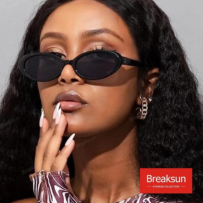 Breaksun Retro Oval Sunglasses for Women Men Fashion Small Oval Sunglasses 90s Vintage Shades