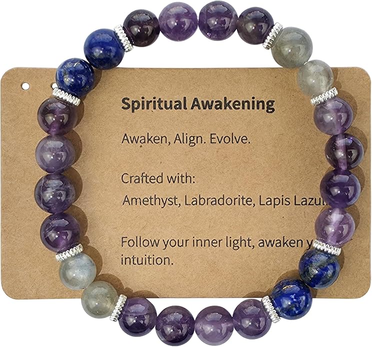 Stretch Bracelet for Spiritual Awakening Healing Crystal Gemstone Bracelet 8mm Natural Beaded Stone Bracelet with Appealing Representation Handmade Jewelry for Women Girl (Amethyst, Labradorite, Lapis Lazuli)