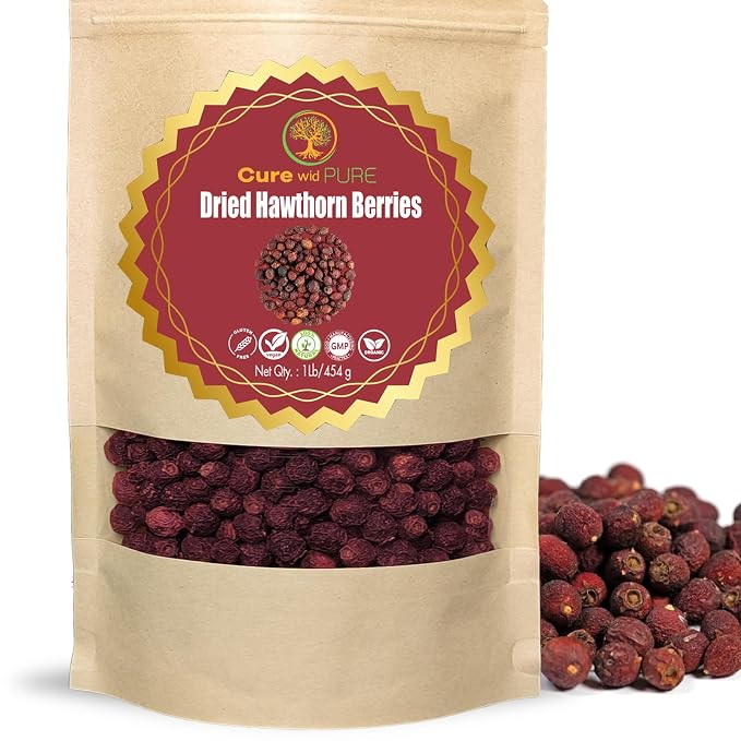 Cure wid Pure Organic Hawthorn Berry Tea 16oz | Non-GMO Caffeine-Free Hawthorne Berry Tea | Resealable Eco-Friendly Bag | Dried Hawthorn Berries For Heart Health,High Blood Pressure Support & Wellness