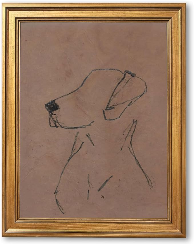 Gold Framed Minimalist Dog Sketch Wall Art Painting Neutral Line Drawing Dog Portrait Print Modern Pet Lover Picture Poster Simple Aesthetic Canvas Artwork for Room Bedroom Office Home Decor 8x10inch
