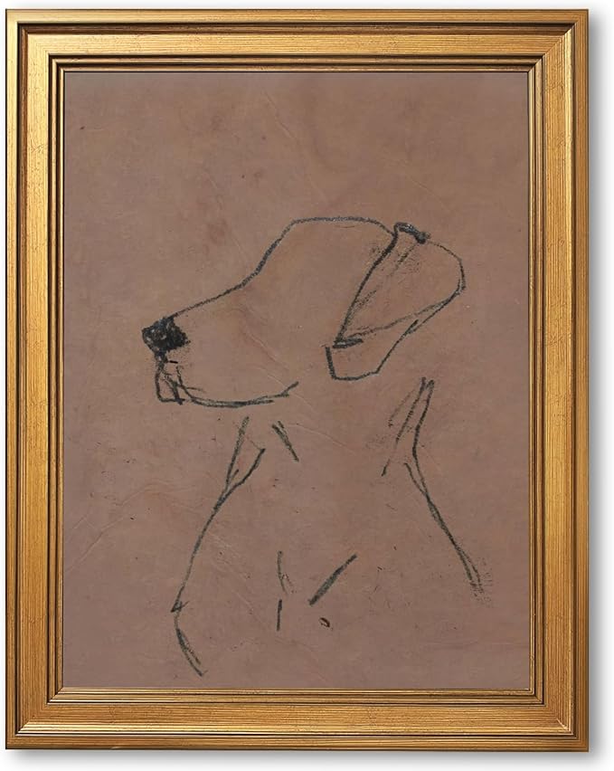 Gold Framed Minimalist Dog Sketch Wall Art Painting Neutral Line Drawing Dog Portrait Print Modern Pet Lover Picture Poster Simple Aesthetic Canvas Artwork for Room Bedroom Office Home Decor 16x24inch