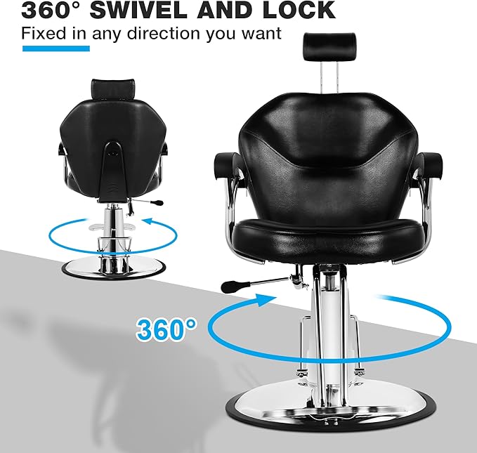 Barber Chair with Heavy Duty Hydraulic Pump, All Purpose 360 Swivel Reclining Salon Styling Chair, Durable Steel Frame Spa Beauty Equipment for Professional Barbershop Hair Stylists & Home Use