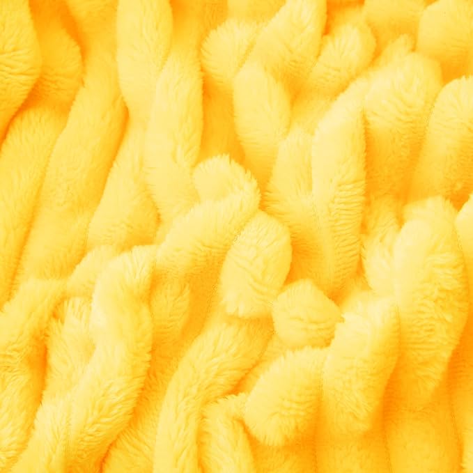 Bright Yellow Fleece Throw Blanket 60”×80” for Couch Sofa Livingroom | Super Soft Cozy Plush Microfiber Flannel Bed Blanket Striped Design Lightweight Home Decor Gifts for Adults Mom Women