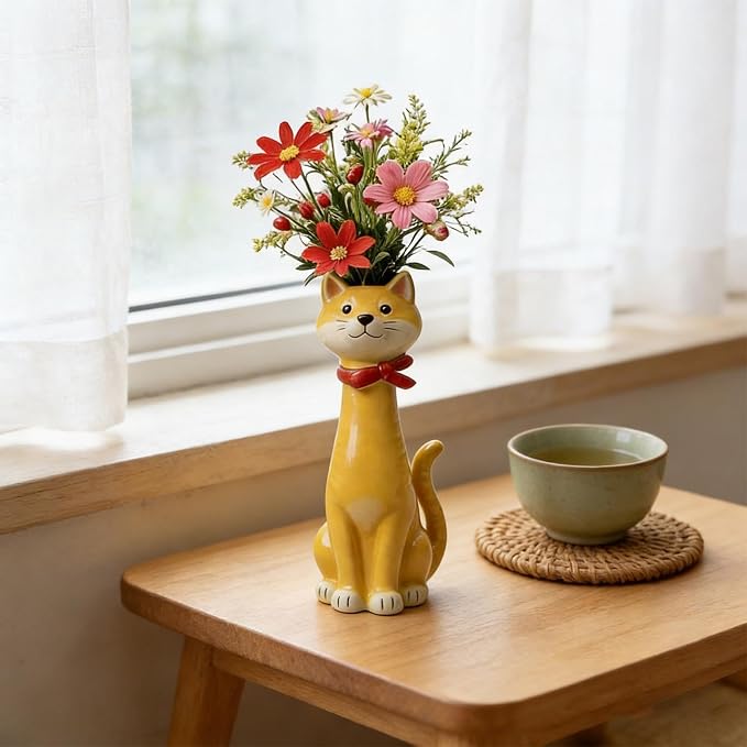 Quirky Dog Vase, Whimsical Boho Dog Flower Vase, Handcrafted Resin Decorative Dog Vases for Small Flowers, Funny Animal Resin Vases, Cute Puppy Planter for Desk Shelf, Boho Home Office Decor