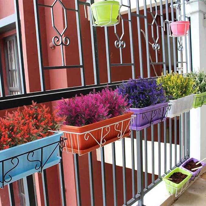 RECUTMS Artificial Greenery Lavender Fake Shrubs Flowers 8 Pcs UV Resistant | Faux Purple Flowers Spring For Outdoor Hanging Planter Flora Fence Indoor Fall Decor Wedding Table Arrangement Bouquet Filler