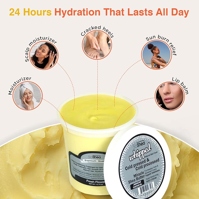 Whipped Shea Butter Fresh Flower - Nourishes, Moisturizes & Renews | 100% African Pure Shea Butter | Cold-Pressed & Cold-Processed | No Dyes & Parabens | Vegan | 11.50oz / 326g