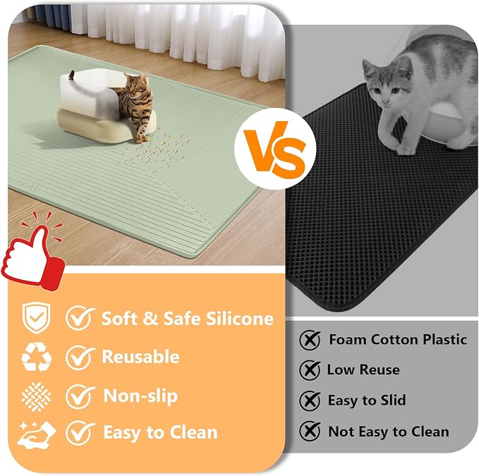 Silicone Cat Litter Mat 50" x 36" Cat Mat for Litter Box, Green | Extra Large Cat Litter Trapping Mat for Floor, Waterproof, Non-Slip Kitty Litter Box Mat with Raised Edge, Easy to Clean